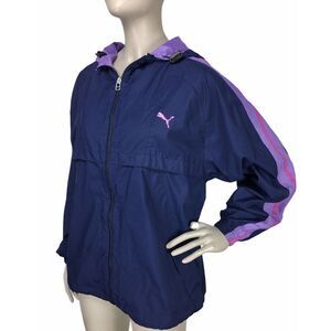Vintage 90s PUMA Purple Pink Drawstring Hoodie Windbreaker Jacket size Small